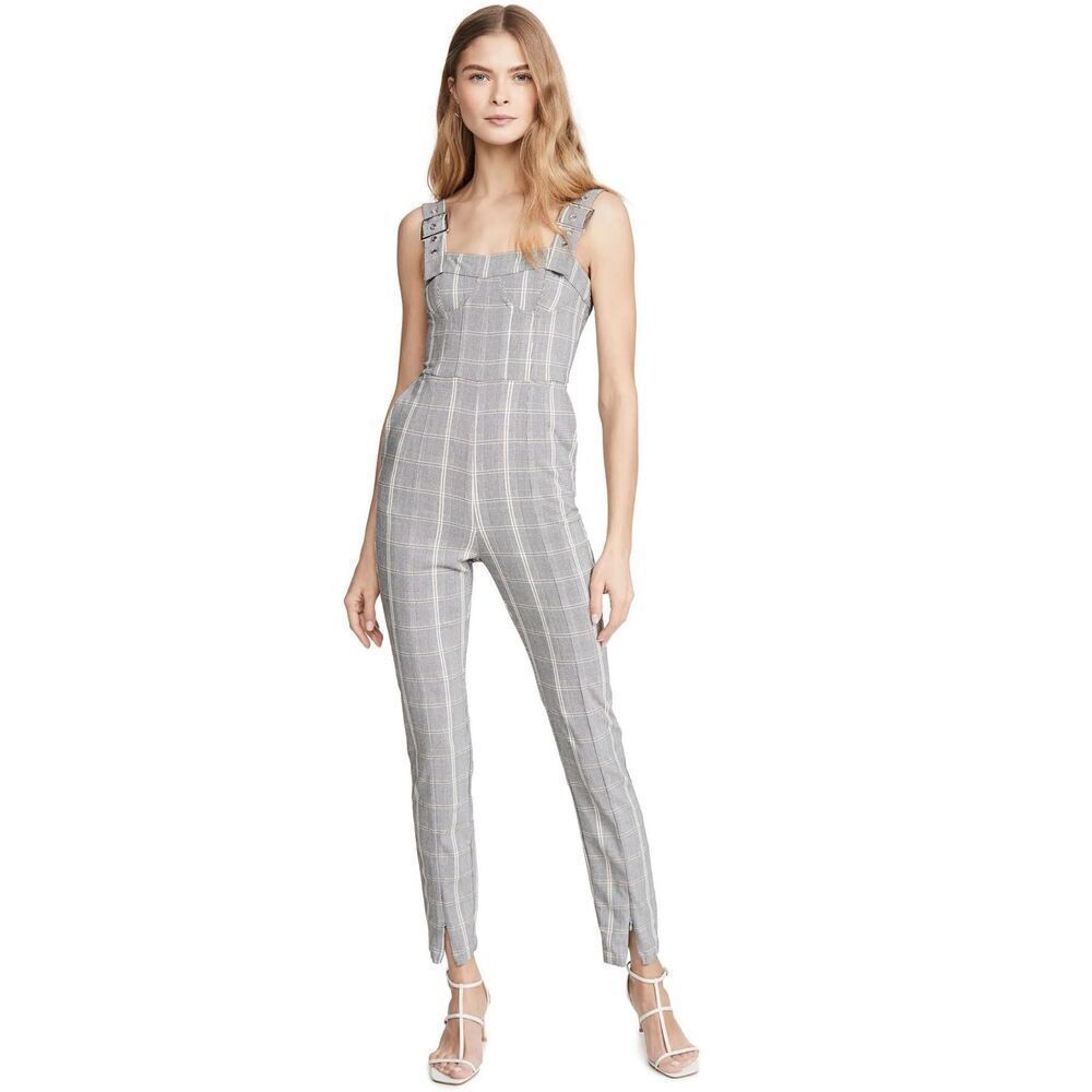we wore what jumpsuit Corset Overalls Stretch Plaid Gray large women’s